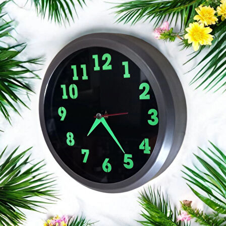 Fosforlu Metal Mini Duvar Saati Çap 20 cm Küçük Saat