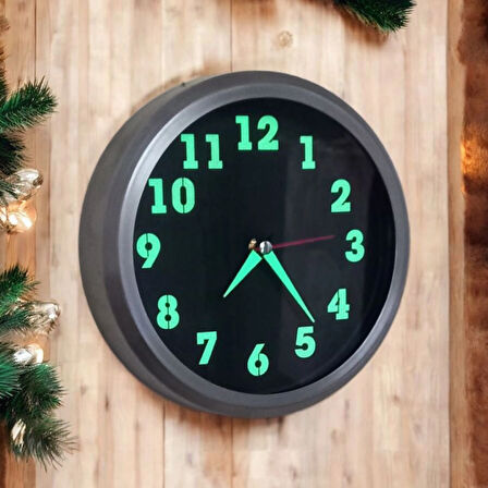 Fosforlu Metal Mini Duvar Saati Çap 20 cm Küçük Saat