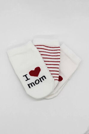 Mom Dad 3'lü Penye Soket Çorap 10123 Ekru