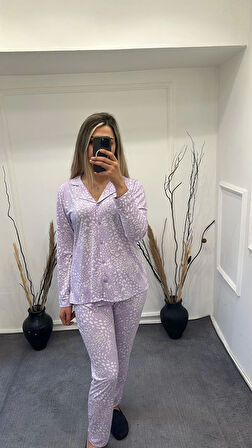 Alissa 6166 Bayan Önü Düğmeli Desenli Pijama Takımı