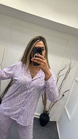 Alissa 6166 Bayan Önü Düğmeli Desenli Pijama Takımı