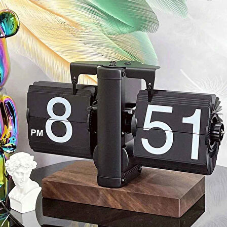 Vintage Flip Clock Mekanik Sayfa Çevirme Saat – Minimalist Retro Masa Saati, Ofis ve Ev Dekoratif Saat