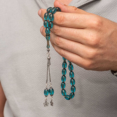 Gümüş Püsküllü Ateş Kehribar Tesbih