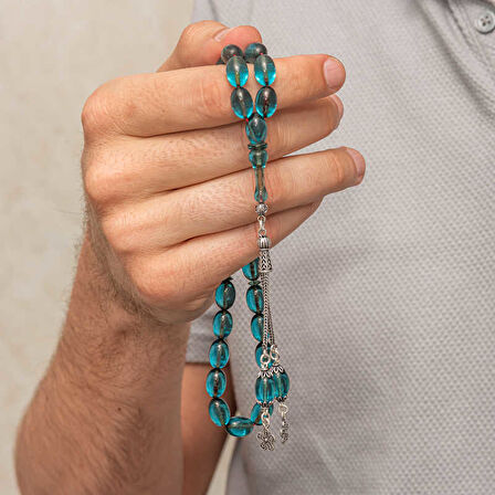 Gümüş Püsküllü Ateş Kehribar Tesbih