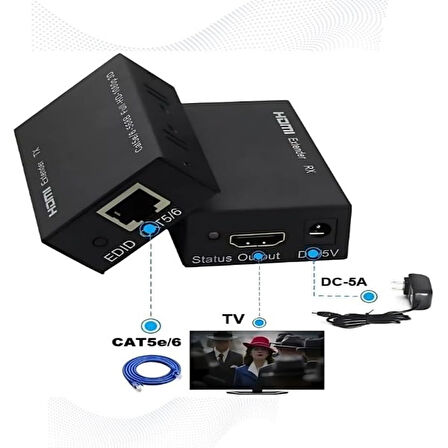 Anunnaki Hdmı Ethernet Extender Uzatıcı Cihaz Rj45 Cat5e Cat6 Full HD 1080p 3D Alıcı Verici 1 Çift