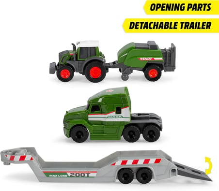Dickie, 203735006, Fendt Çekici ve Traktörlü Araç Seti, 2'li Paket, Serbest Tekerlekli, Hareketli ve Açılabilir Parçalar, 9 Cm, 32 Cm