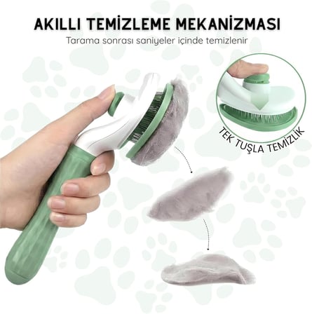 Kendini Temizleyen Kedi Köpek Tarağı - Basma Tuşu Mekanizmalı Otomatik Temizlenen Tüy Toplama Fırçası - Cilt Dostu Çelik İğne - Kaymaz Ergonomik Sap - Uzun Kısa Tüyler İçin - Yeşil