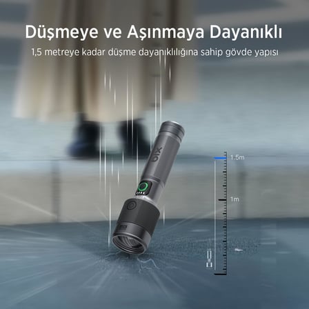 Flashlight BX5141FL 30W LED, Max. 1450 Lümen Parlaklık ve 690 Metreye Kadar Menzilli 2200mAh Şarj Edilebilir LED Bildirimli Kompakt El Feneri