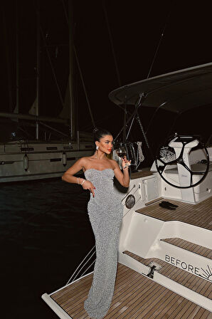 Dianora Gold Simli Uzun Elbise Ate-0988