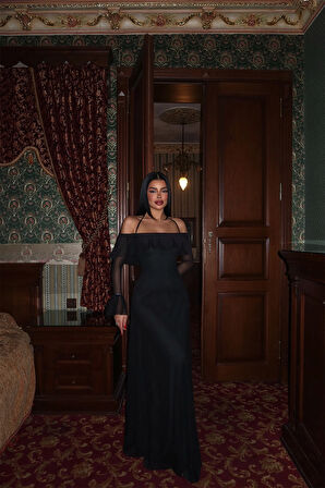 Siyah Raelle Uzun Tül Elbise ATE-1378