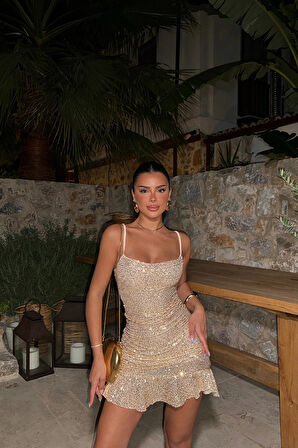 Gold Adara Pul Payet Elbise ATE-1381