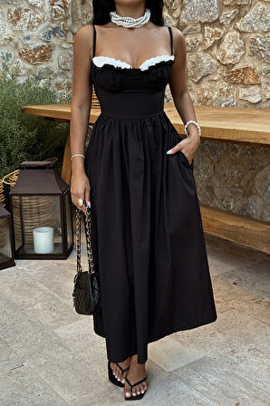 Siyah Madella Midi Elbise ATE-1382