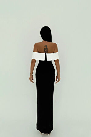 Siyah Raina Çift Renk Elbise ATE-2694