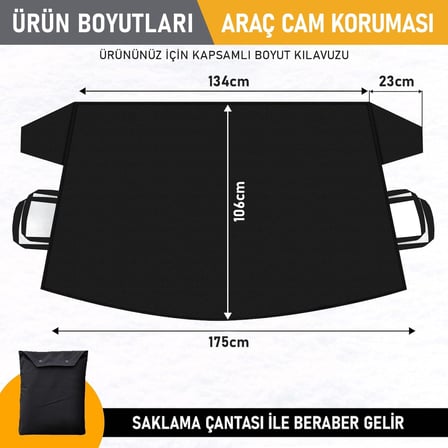 Buz ve Kar Önleyici Araç Ön Cam Örtüsü Brandası | Ağır Hizmet Tipi 600D Oxford Kumaş | Arabalar, SUV`lar, Kamyonetler İçin Oto Ön Cam Koruyucu Güneşlik | Don Örtüsü (175x106cm) STD - Gri