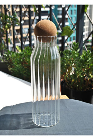 Top Mantar Kapaklı Cam Su Şişesi Sürahi Karaf 1080 Ml- 2 Adet