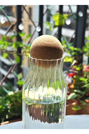 Top Mantar Kapaklı Cam Su Şişesi Sürahi Karaf 1080 Ml- 2 Adet