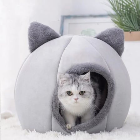 Bal Kabağı Tasarımlı Kedi Evi Yumuşak Kedi Yatağı Derin Uyku Ve Kış Evi Çıkartılabilir Minder 1 Adet (GRİ S BEDEN)