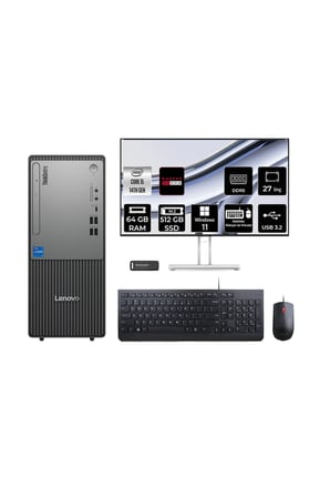 ThinkCentre Neo 50T G5 i5 14400 64GB 512GB SSD RX550/4GB W11P Masaüstü Bilgisayar + 27"