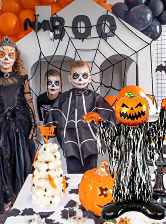 Haloween Korkuluk Büyük Balkabağı Korkunç Folyo Balon 70 x 130 cm Cadılar Bayramı