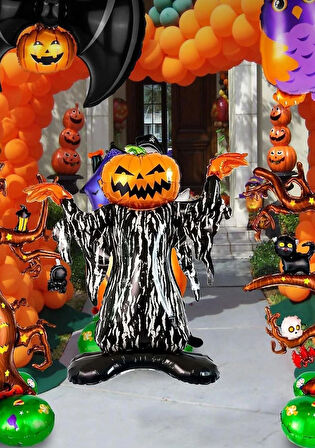 Haloween Korkuluk Büyük Balkabağı Korkunç Folyo Balon 70 x 130 cm Cadılar Bayramı