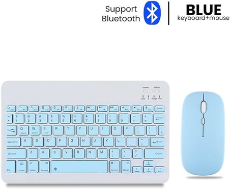 Galaxy A11+ Plus Uyumlu Standlı Tablet Kılıfı + Kablosuz Klavye Mouse Set (Mavi)