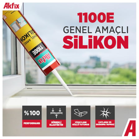 1100E Genel Amaçlı Silikon Elastik Yapıştırıcı, Banyo Mutfak Cam Montaj ve İzolasyon İçin (Şeffaf)