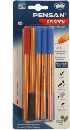 Tükenmez Kalem Office Pen 10 Lu 1010 Karışık Renkler Tek Ebat Karışık
