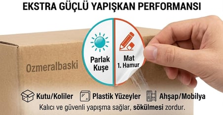 2 li paket Parlak Kuşe ve Mat 1.Hamur Etiket Toplam 50 adet 25 Adet Parlak Kuşe 25 Adet Mat 1.Hamur Etiket