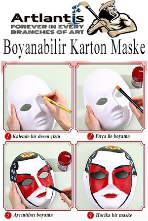 Maske Boyama 2 Adet Boyanabilir Karton Maske Lastikli İnsan Yüzü Suratı Yerli Üretim Okul Sınıf Etkinlikleri Hobi