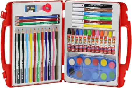 Fatih 53 Parça Boyama Seti Keçeli Kalem Pastel Boya Kuru Boya Sulu Boya Silgi ve Kalemtraş İçeren Resim Boyama Seti Çocuklar İçin Sağlam Plastik Çantalı Boyama ve Resim Seti