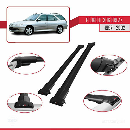 Peugeot 306 SW 1997-2002 Arası ile Uyumlu FLY Model Ara Atkı Tavan Barı Siyah 2 Adet