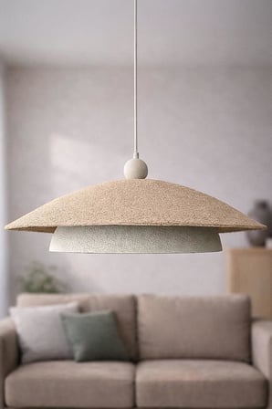 Wabi Sabi Karbon Beton Avize 48x85 cm – El Yapımı Modern Sarkıt Tavan Lambası, Büyük Boy Dekoratif Aydınlatma, E27 Uyumlu, Salon Oturma Odası – YingYang (Bej-Gri)