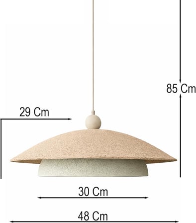 Wabi Sabi Karbon Beton Avize 48x85 cm – El Yapımı Modern Sarkıt Tavan Lambası, Büyük Boy Dekoratif Aydınlatma, E27 Uyumlu, Salon Oturma Odası – YingYang (Bej-Gri)