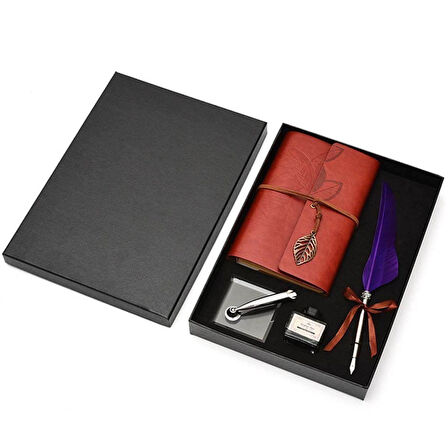 Kişiye Özel  Kutulu  Divit Kalem ve Deri Kaplı Anı Defteri