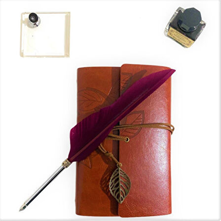 Kişiye Özel  Kutulu  Divit Kalem ve Deri Kaplı Anı Defteri