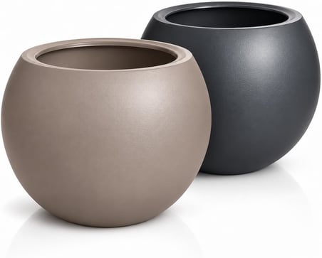 Dekoratif Saksı Seti 2’li (Antrasit &amp; Beyaz) Orta Boy Modern Küre Saksı – Salon ve Balkon için Bitki Saksısı – Şık Ev ve Bahçe Dekorasyonu