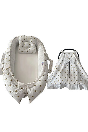 Nest Gold Kumaş Jaju-babynest Anne Yanı Bebek Yatağı Ve Puset Örtüsü Set