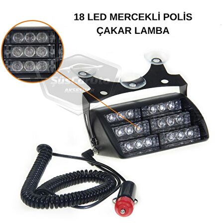 18 Led Mini Cam İçi Vantuzlu Polis Çakar Lamba İkaz Lambası 18 Ledli 4 Farklı Mod Mavi Beyaz Kırmızı 3 Renk Çakmaklık Girişli