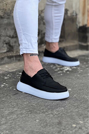 WG508 Siyah Cilt Ortopedik Taban Erkek Casual Ayakkabı