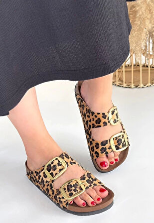 Tanta Leopar Süet Tokalı Terlik
