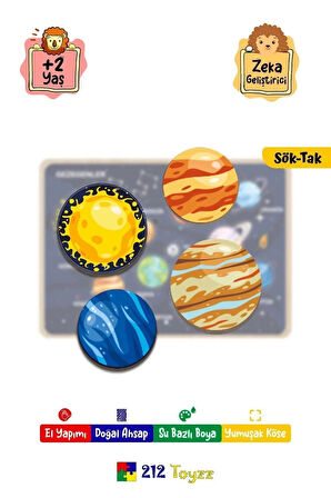 212toyzz Solar Sistem Gezegenler Eğitici Ahşap Bultak Yapboz Oyuncak Puzzl