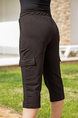 Siyah Regular Fit Jogger Kısa Kadın Eşofman Altı 21KESAJGGR