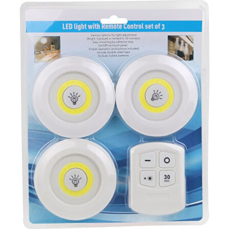 Uzaktan Kumandalı Yapışkanlı 3'lü Led Spot Lamba TdrTR