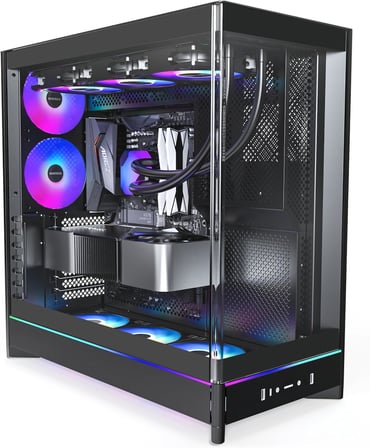 MONTECH HS02 PRO, ATX Mid-Tower PC Kasası, Oyun Bilgisayarı, Yüksek Hava Akışı, Ters Çevrilebilir Düzen, Sağlam Kavisli Temperli Cam Ön Panel, 5x ARGB PWM Fan Önceden Yüklenmiş, Gömme Tasarım, Aletsiz