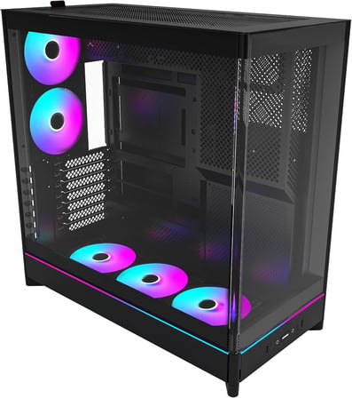 MONTECH HS02 PRO, ATX Mid-Tower PC Kasası, Oyun Bilgisayarı, Yüksek Hava Akışı, Ters Çevrilebilir Düzen, Sağlam Kavisli Temperli Cam Ön Panel, 5x ARGB PWM Fan Önceden Yüklenmiş, Gömme Tasarım, Aletsiz