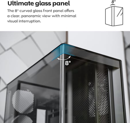 MONTECH HS02 PRO, ATX Mid-Tower PC Kasası, Oyun Bilgisayarı, Yüksek Hava Akışı, Ters Çevrilebilir Düzen, Sağlam Kavisli Temperli Cam Ön Panel, 5x ARGB PWM Fan Önceden Yüklenmiş, Gömme Tasarım, Aletsiz