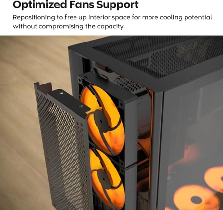 MONTECH HS02 PRO, ATX Mid-Tower PC Kasası, Oyun Bilgisayarı, Yüksek Hava Akışı, Ters Çevrilebilir Düzen, Sağlam Kavisli Temperli Cam Ön Panel, 5x ARGB PWM Fan Önceden Yüklenmiş, Gömme Tasarım, Aletsiz