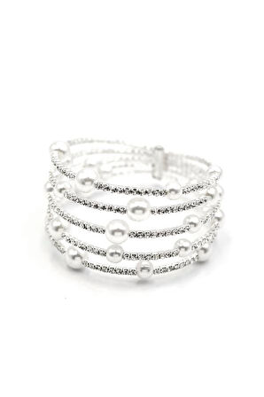 Beş Sıra İncili Su Yolu Bileklik - Gümüş