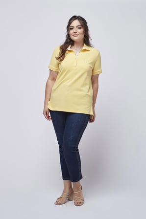 21305 Kısa Kollu Büyük Beden Lakost Kumaş T-Shirt Sarı
