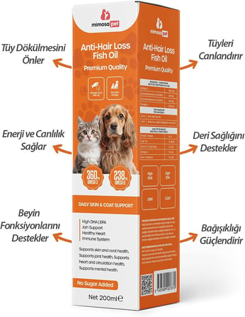 Kedi ve Köpekler İçin Tüy Dökülmesini Önleyici Omega 3-6 Premium Balık Yağı 200 ml | Yüksek EPA &amp; DHA